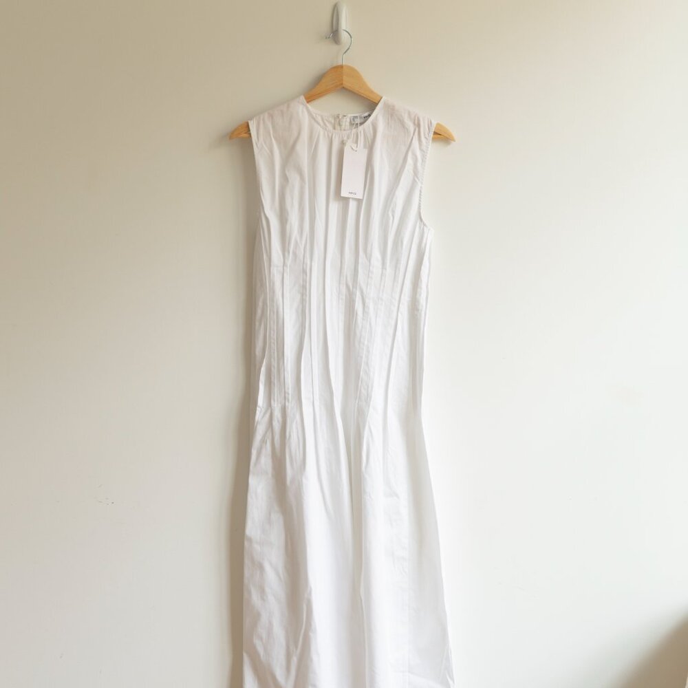 MANGO White Cotton Pleated Midi Dress (NWT)